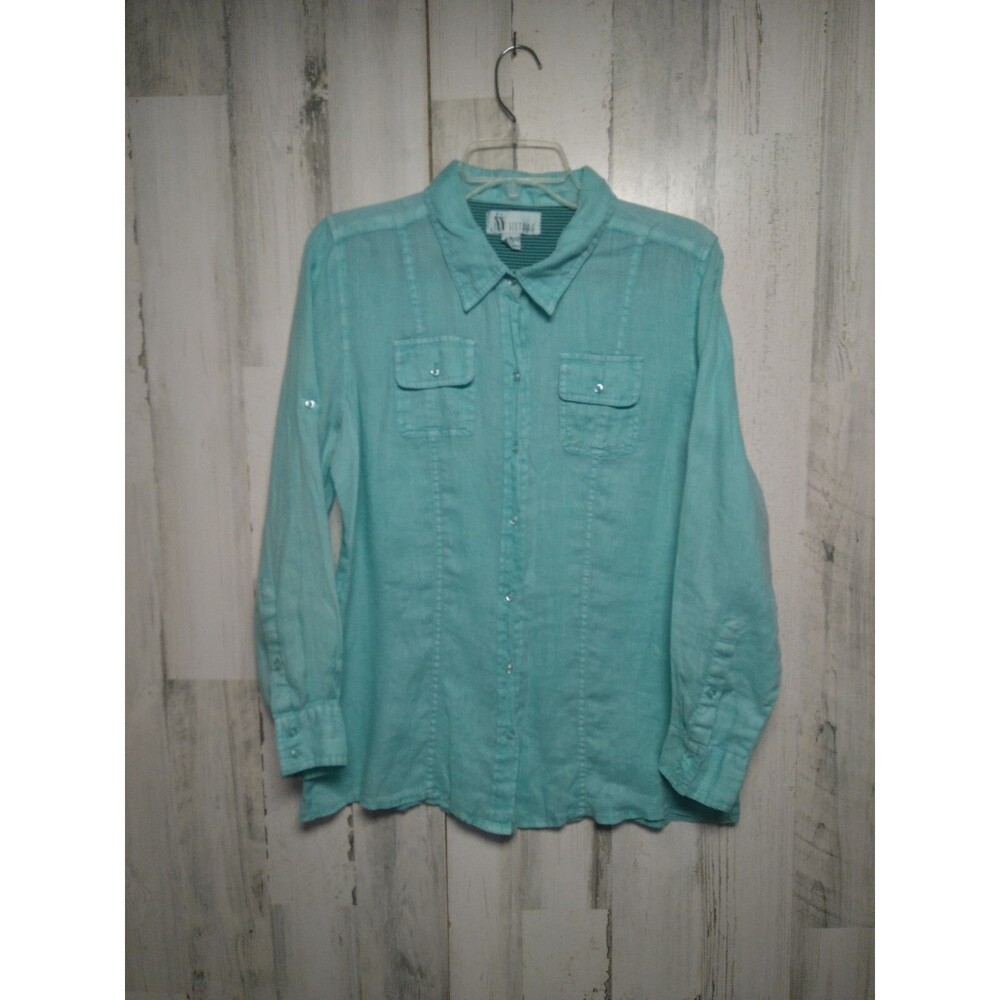 II Sisters Women’s Small Blue Button Up Linen Shirt